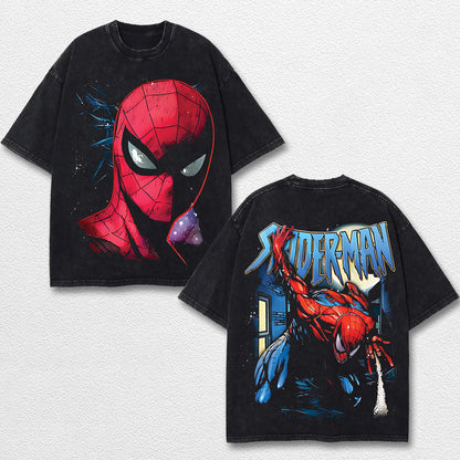 Spider Man Hero Comic Double Printed Oversize Lightweight Acid Washed Tee, Character Marrvel Comics TV Se – image 1
