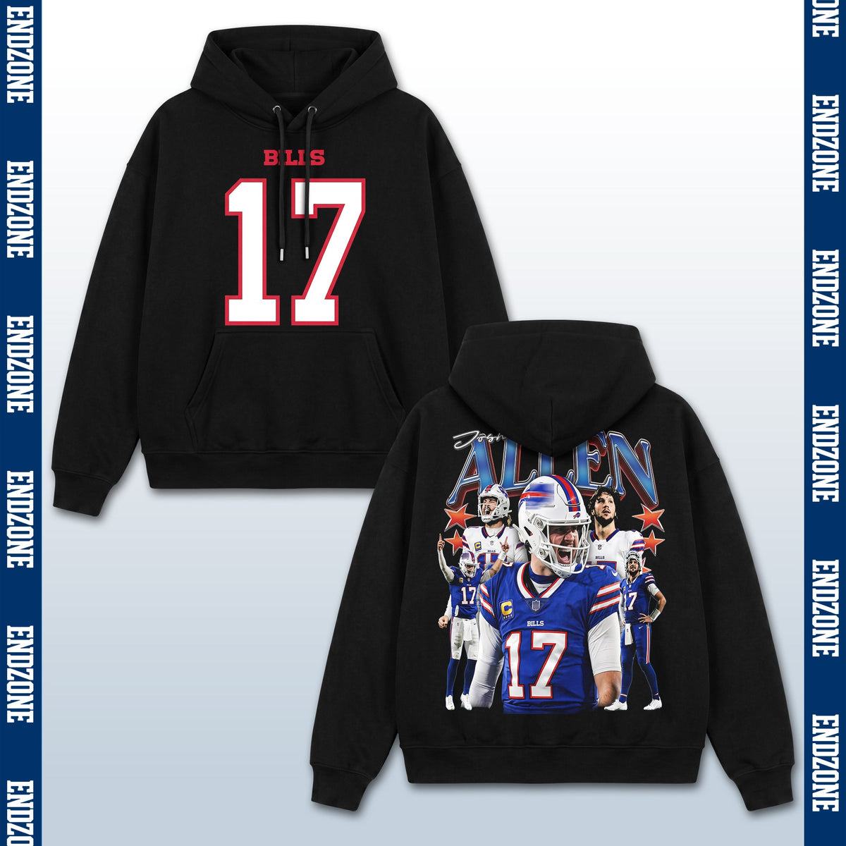 Josh Allen Buffalo Bills #17 Multi-Photo Action Vintage Graphic Hoodie Sweatshirt T-Shirt, NFL  – Black