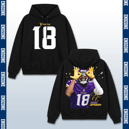 Justin Jefferson Minnesota Vikings #18 Griddy Celebration Vintage Graphic Hoodie Sweatshirt T-S – Black