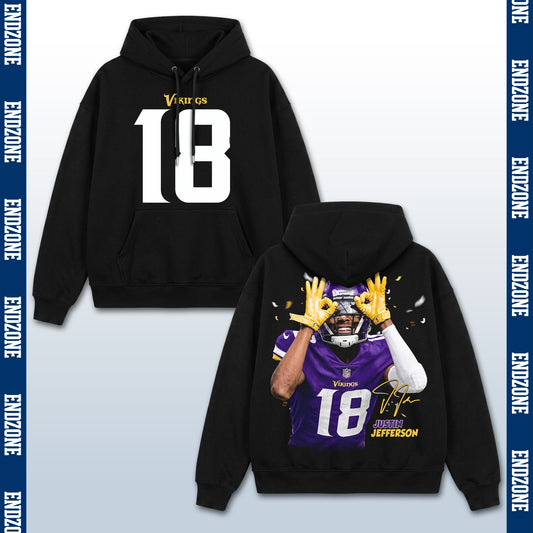 Justin Jefferson Minnesota Vikings #18 Griddy Celebration Vintage Graphic Hoodie Sweatshirt T-S – Black