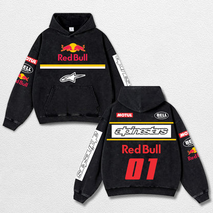 Retro Alpinestars Red Bull 01 Bell Helmets Racing Washed Hoodie MotoGP World Champion Enthusiast Apparel  – image 1