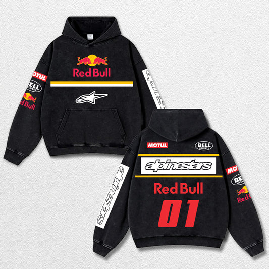 Retro Alpinestars Red Bull 01 Bell Helmets Racing Washed Hoodie MotoGP World Champion Enthusiast Apparel  – image 1