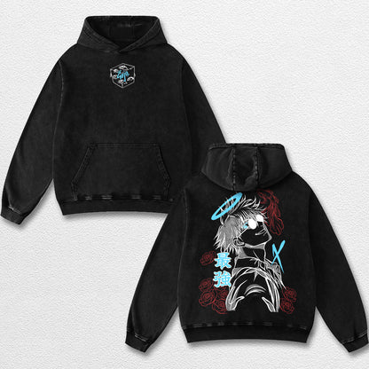 Retro Angel Gojo Satoru - Jujutsu Kaisen Oversize Lightweight Acid Washed Hoodie Sweatshirt Tee, Anime Gr – image 2