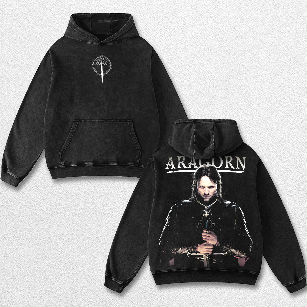 Retro Aragorn Vintage Washed T Shirt – Lord of the Rings Graphic Tee, LOTR Aragorn Shirt, White Tree of G – image 3