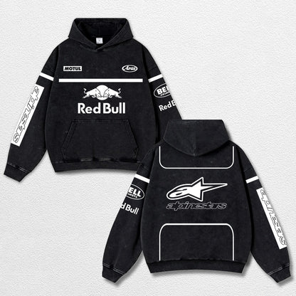 Retro Alpinestars Red Bull White Racing Washed Hoodie MotoGP World Champion Enthusiast Apparel Streetwear – image 1