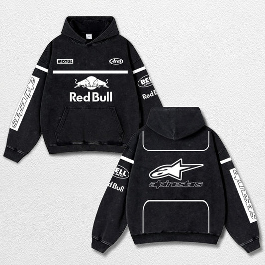 Retro Alpinestars Red Bull White Racing Washed Hoodie MotoGP World Champion Enthusiast Apparel Streetwear – image 1