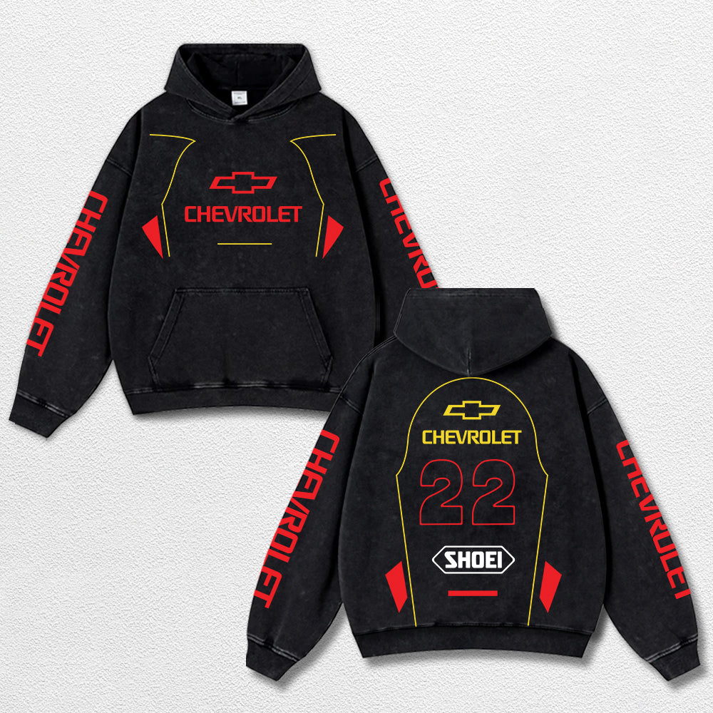 Retro 22 Chevrolet Racing Washed Hoodie MotoGP World Champion Enthusiast Apparel Streetwear Racing Team S – image 1