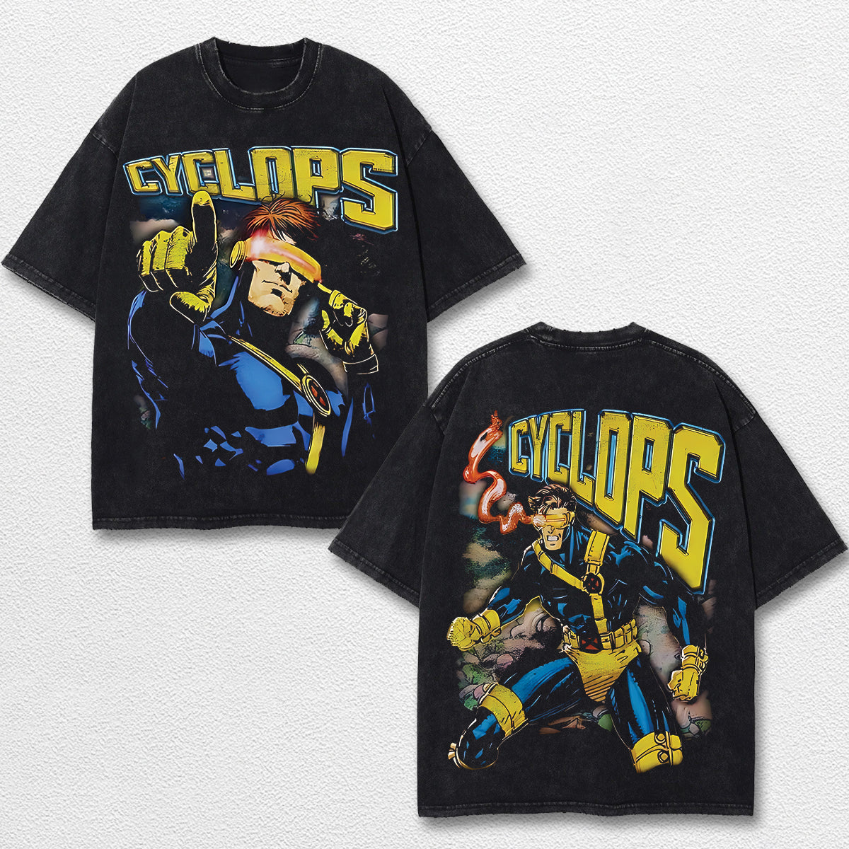 Cyclop Xmen Hero Comic Double Printed Oversize Lightweight Acid Washed Tee, Character Marrvel Comics TV S – image 1