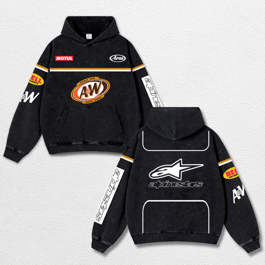 Retro Alpinestars A&W Root Beer Racing Washed Hoodie MotoGP World Champion Enthusiast Apparel Streetwear  – image 1