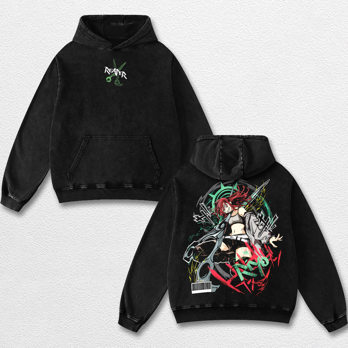 Retro Riyo Reaper - Gachiakuta Oversize Lightweight Acid Washed Hoodie Sweatshirt Tee, Anime Graphic Desi – image 2