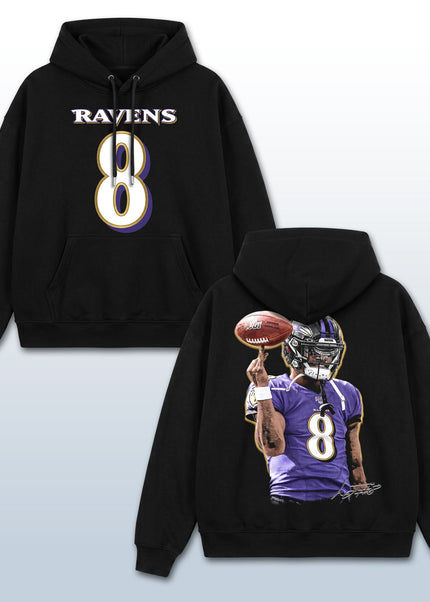 Lamar Jackson Baltimore Ravens #8 Throwing Football Vintage Graphic Hoodie Sweatshirt T-Shirt,  – Black