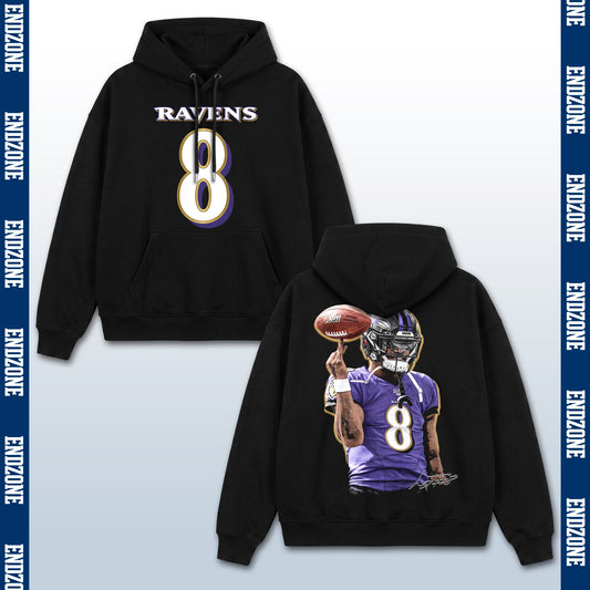 Lamar Jackson Baltimore Ravens #8 Throwing Football Vintage Graphic Hoodie Sweatshirt T-Shirt,  – Black