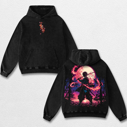 Retro Kamado Tanjiro - Demon Slayer Oversize Lightweight Acid Washed Hoodie Sweatshirt Tee, Anime Graphic – image 2
