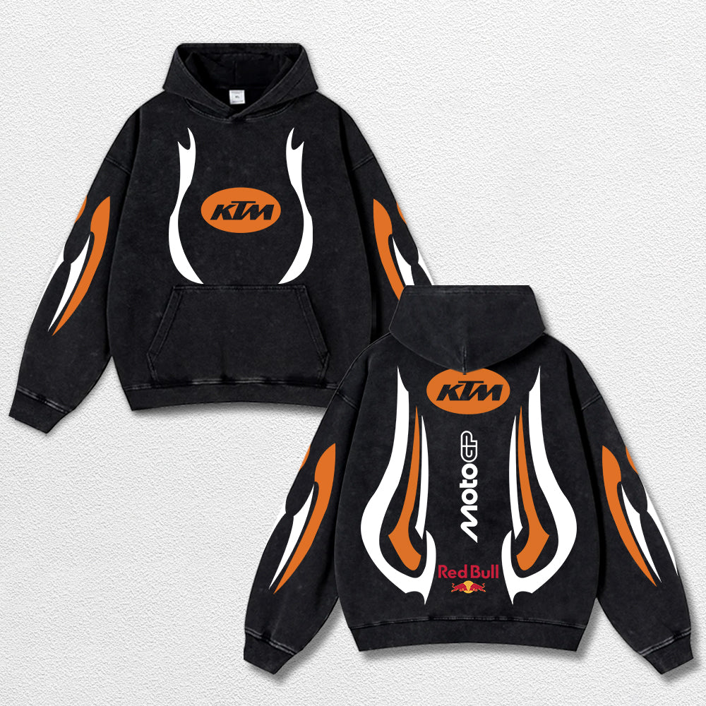 Retro Thunder Red Bull KTM Racing Washed Hoodie MotoGP World Champion Enthusiast Apparel Streetwear Racin – image 1