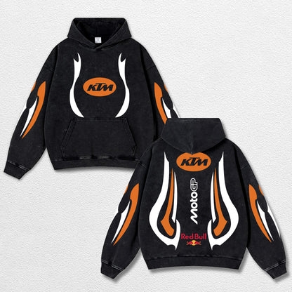Retro Thunder Red Bull KTM Racing Washed Hoodie MotoGP World Champion Enthusiast Apparel Streetwear Racin – image 1