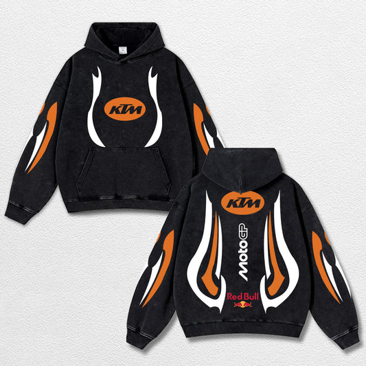 Retro Thunder Red Bull KTM Racing Washed Hoodie MotoGP World Champion Enthusiast Apparel Streetwear Racin – image 1