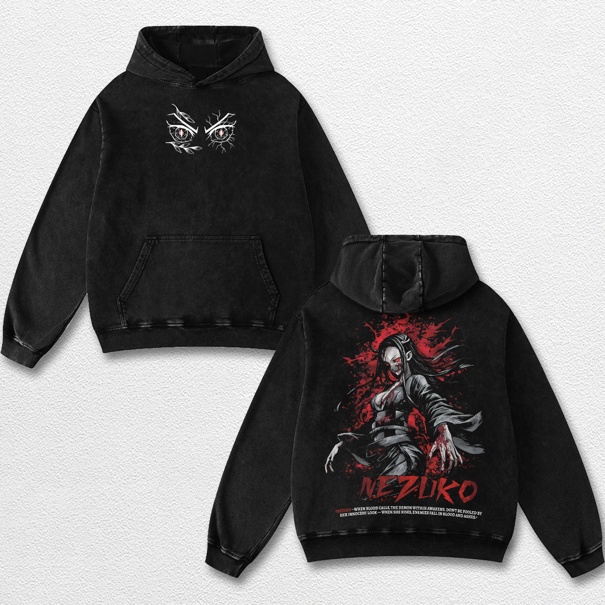 Retro Nezuko Kamado - Demon Slayer Oversize Lightweight Acid Washed Hoodie Sweatshirt Tee, Anime Graphic  – image 2