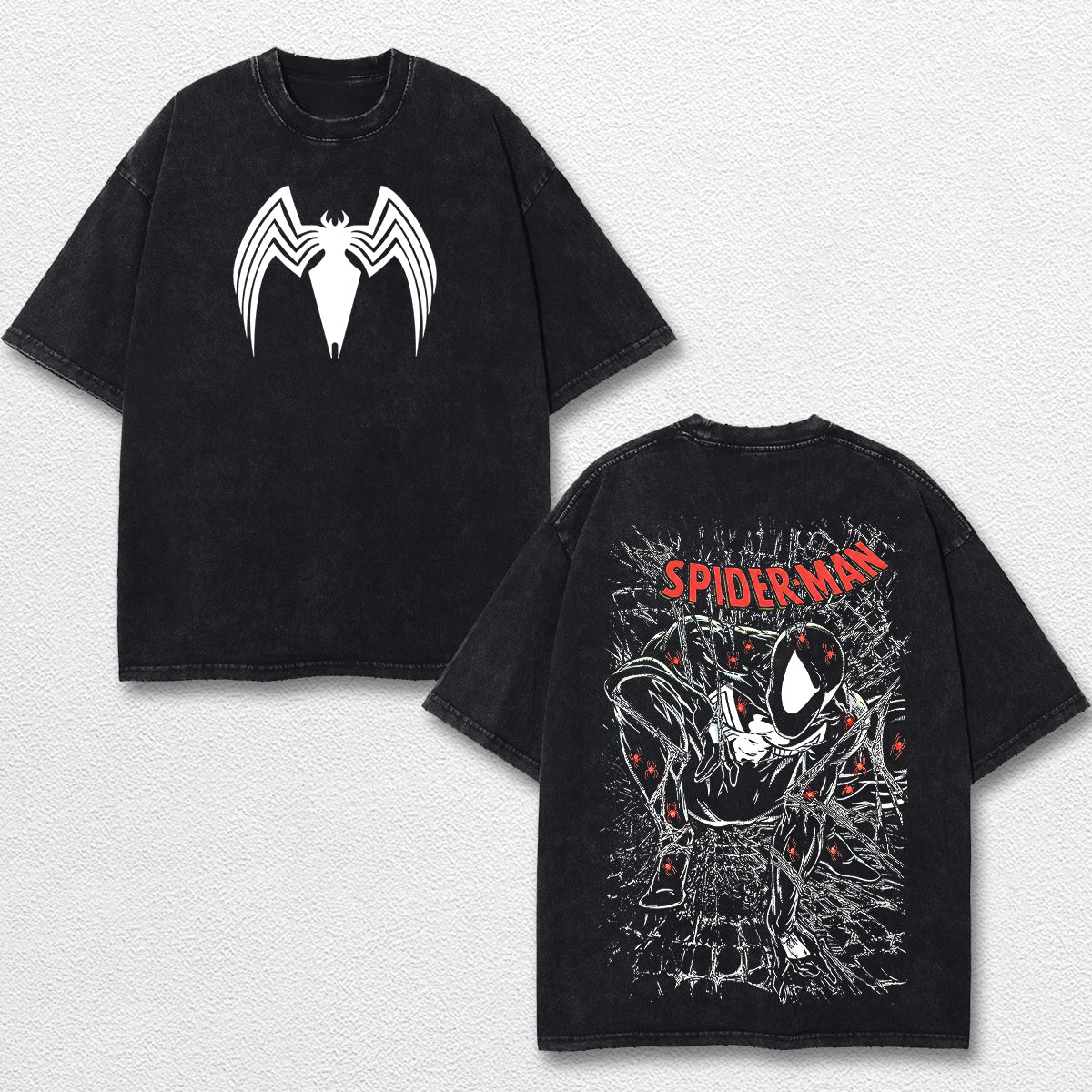 Spider Man Venom Hero Comic Double Printed Oversize Lightweight Acid Washed Tee, Character Marrvel Comics – image 1