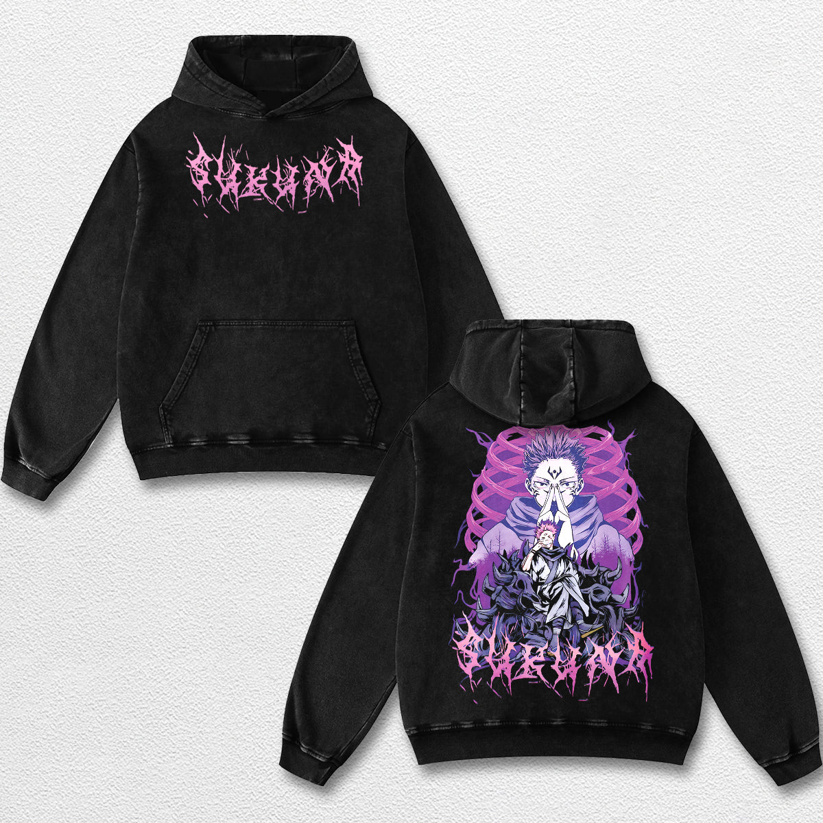 Retro Sukuna Dark Ritua - Jujutsu Kaisen Oversize Lightweight Acid Washed Hoodie Sweatshirt Tee, Anime Gr – image 2