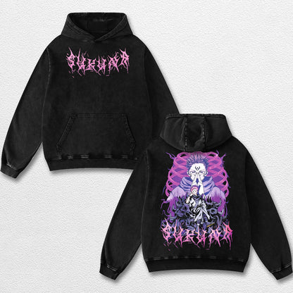 Retro Sukuna Dark Ritua - Jujutsu Kaisen Oversize Lightweight Acid Washed Hoodie Sweatshirt Tee, Anime Gr – image 2