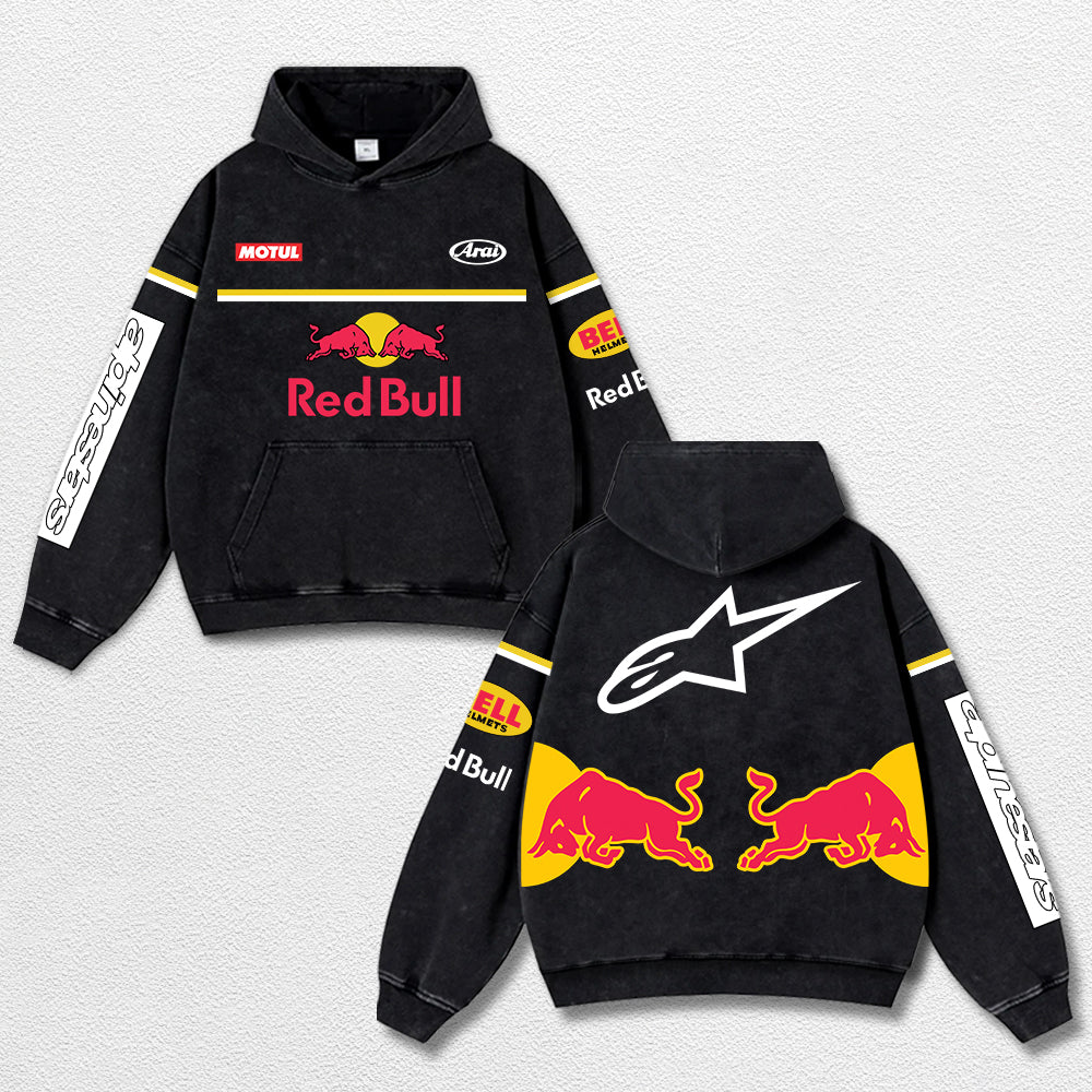Retro Alpinestars Red Bull Racing Washed Hoodie MotoGP World Champion Enthusiast Apparel Streetwear Racin – image 1