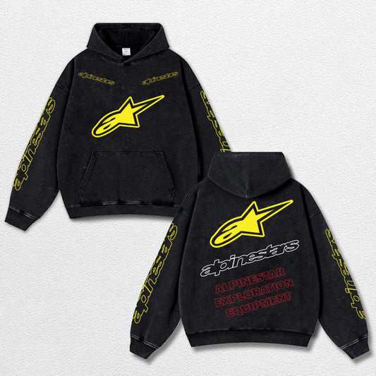 Retro Alpinestars Exploration Equipment Racing Washed Hoodie MotoGP World Champion Enthusiast Apparel Str – image 1