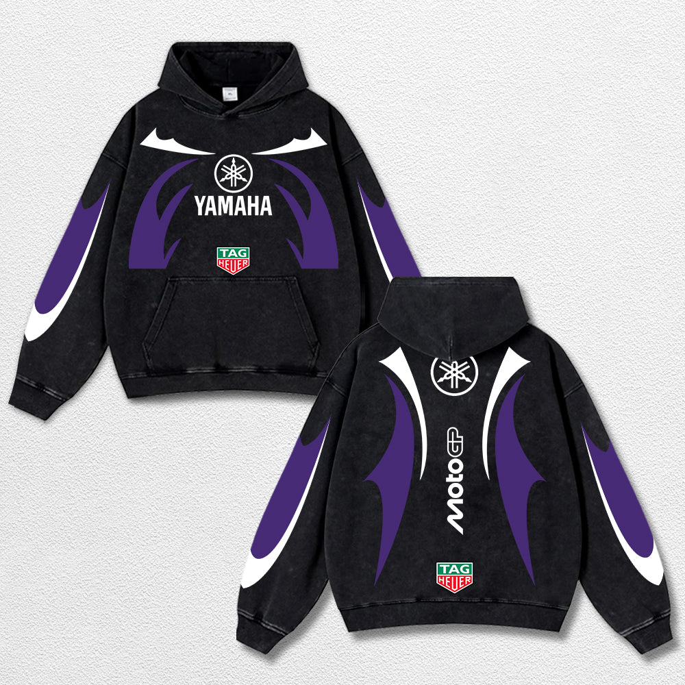 Retro Thunder Tagheuer Yamaha Racing Washed Hoodie MotoGP World Champion Enthusiast Apparel Streetwear Ra – image 1