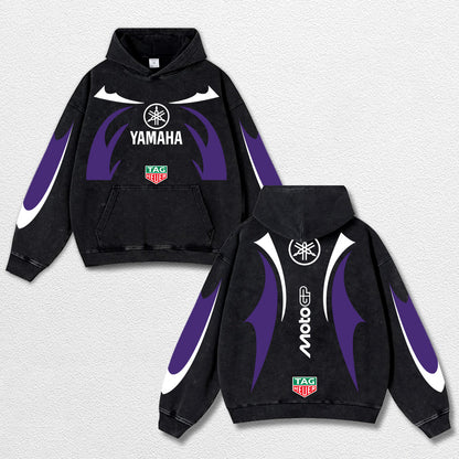 Retro Thunder Tagheuer Yamaha Racing Washed Hoodie MotoGP World Champion Enthusiast Apparel Streetwear Ra – image 1