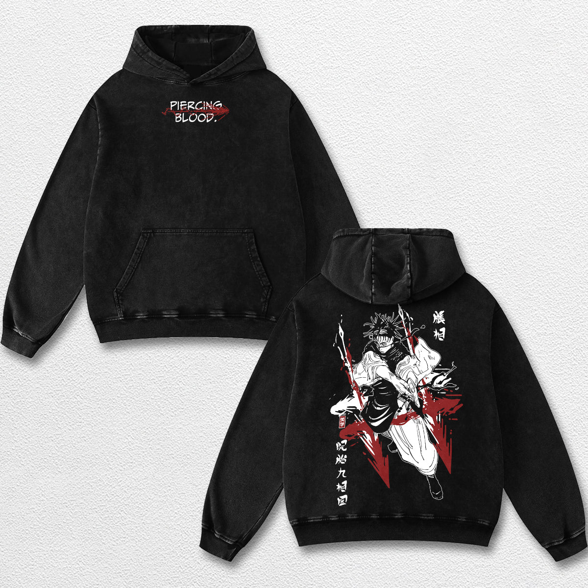Retro Choso Piercing Blood - Jujutsu Kaisen Oversize Lightweight Acid Washed Hoodie Sweatshirt Tee, Anime – image 2