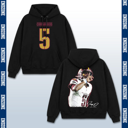 Jayden Daniels Washington Commanders #5 Finger Guns Celebration Vintage Graphic Hoodie Sweatshi – Black