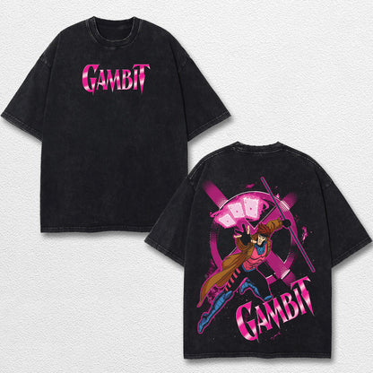 Gambit Xmen Hero Comic Double Printed Oversize Lightweight Acid Washed Tee, Character Marrvel Comics TV S – image 1