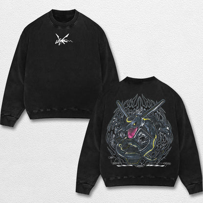 Retro Rayquaza - Pokemon Oversize Lightweight Acid Washed Hoodie Sweatshirt Tee, Anime Graphic Design Uni – image 3