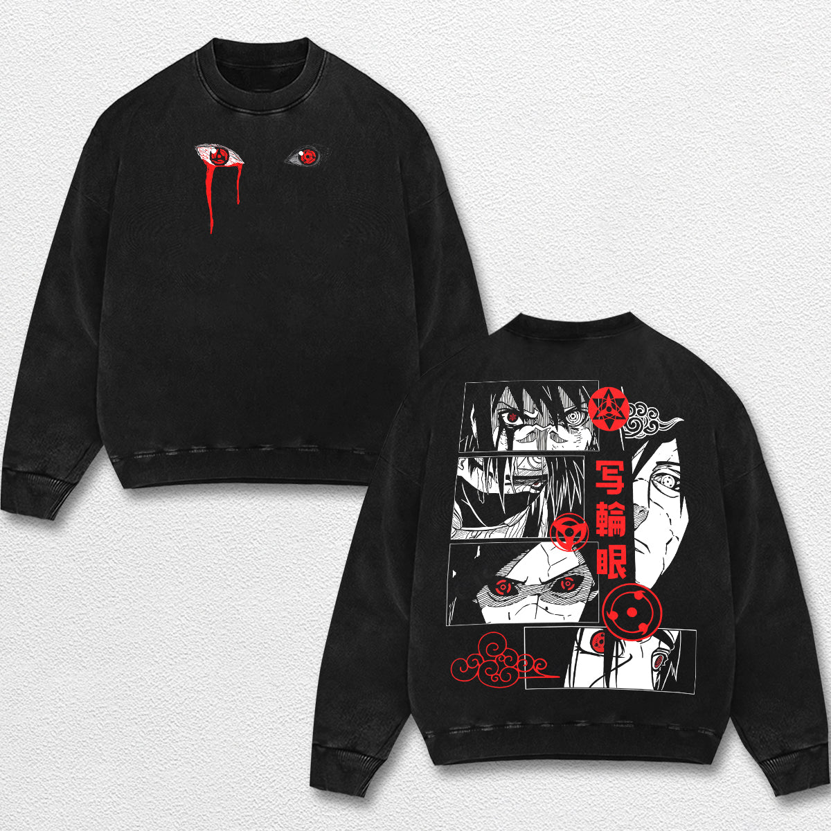 Retro Uchiha Clan x Sharingan - Naruto Oversize Lightweight Acid Washed Hoodie Sweatshirt Tee, Anime Grap – image 3