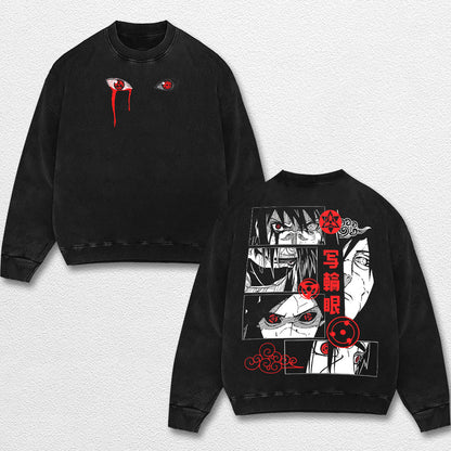 Retro Uchiha Clan x Sharingan - Naruto Oversize Lightweight Acid Washed Hoodie Sweatshirt Tee, Anime Grap – image 3