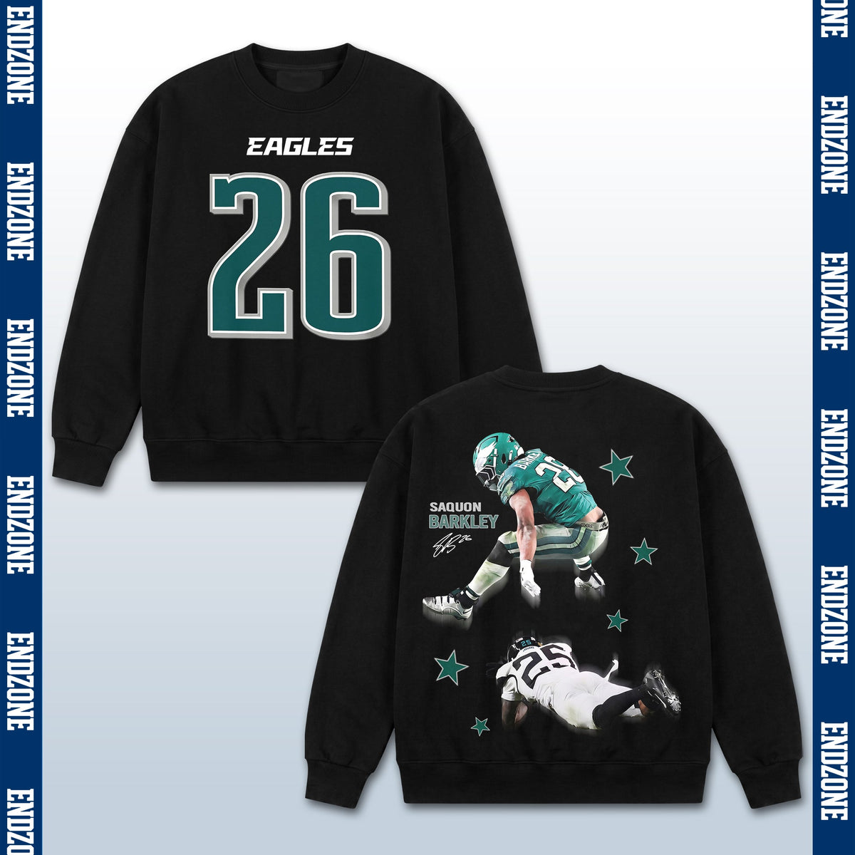 Saquon Barkley Philadelphia Eagles #26 Reverse Hurdle Action Vintage Graphic Hoodie Sweatshirt  – Black
