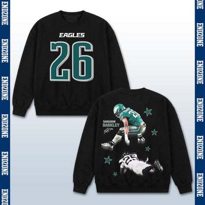 Saquon Barkley Philadelphia Eagles #26 Reverse Hurdle Action Vintage Graphic Hoodie Sweatshirt  – Black