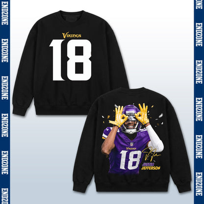 Justin Jefferson Minnesota Vikings #18 Griddy Celebration Vintage Graphic Hoodie Sweatshirt T-S – Black