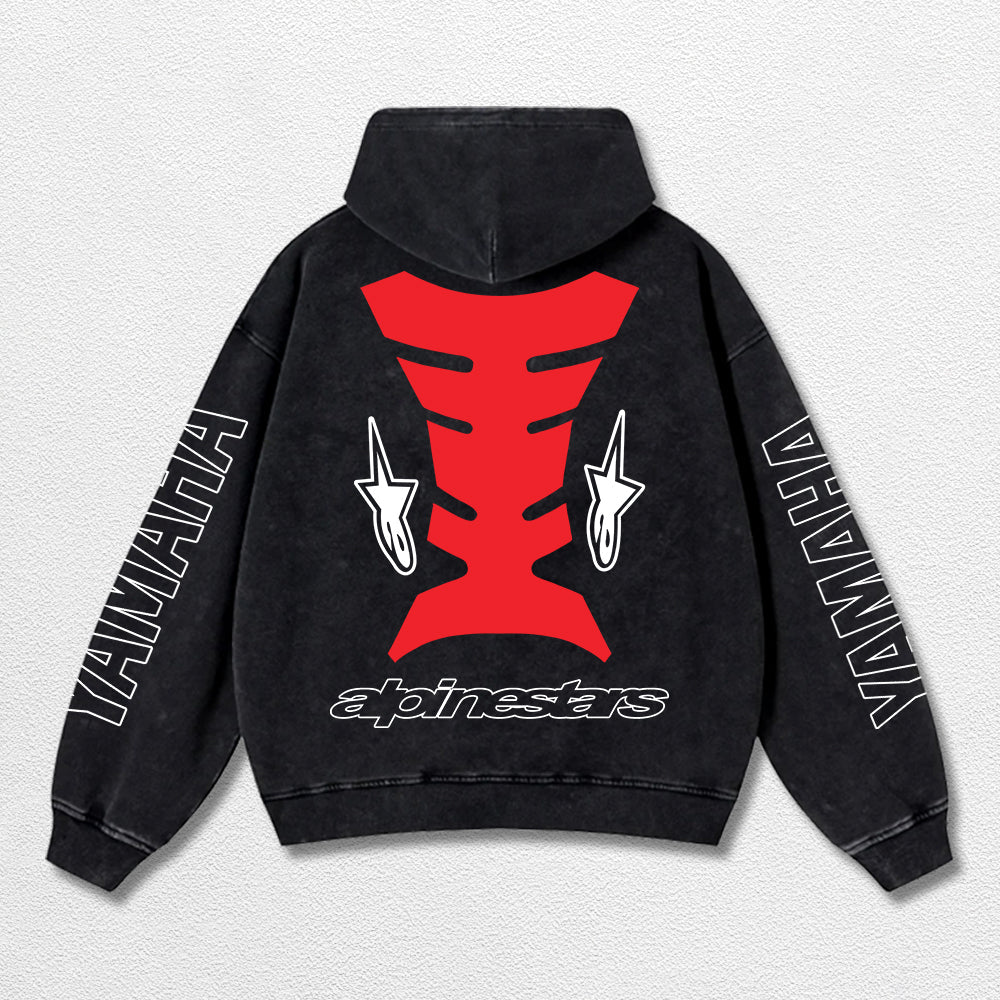 Retro Alpinestars Yamaha Racing Washed Hoodie MotoGP World Champion Enthusiast Apparel Streetwear Racing  – image 2