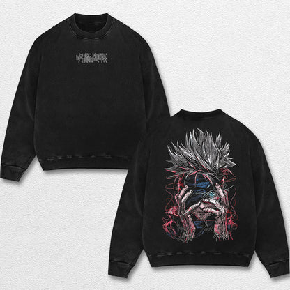 Retro Satoru Gojo - Jujutsu Kaisen Oversize Lightweight Acid Washed Hoodie Sweatshirt Tee, Anime Graphic  – image 3