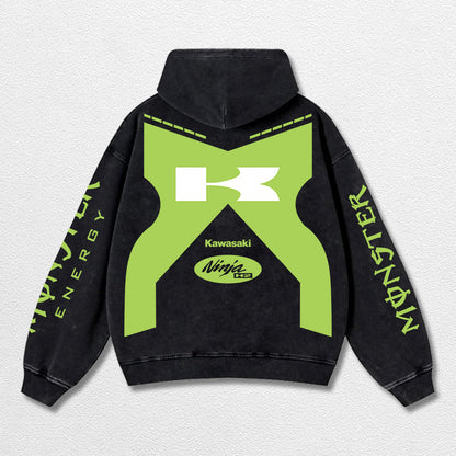 Retro Monster Energy Kawasaki H2 Racing Washed Hoodie MotoGP World Champion Enthusiast Apparel Streetwear – image 2