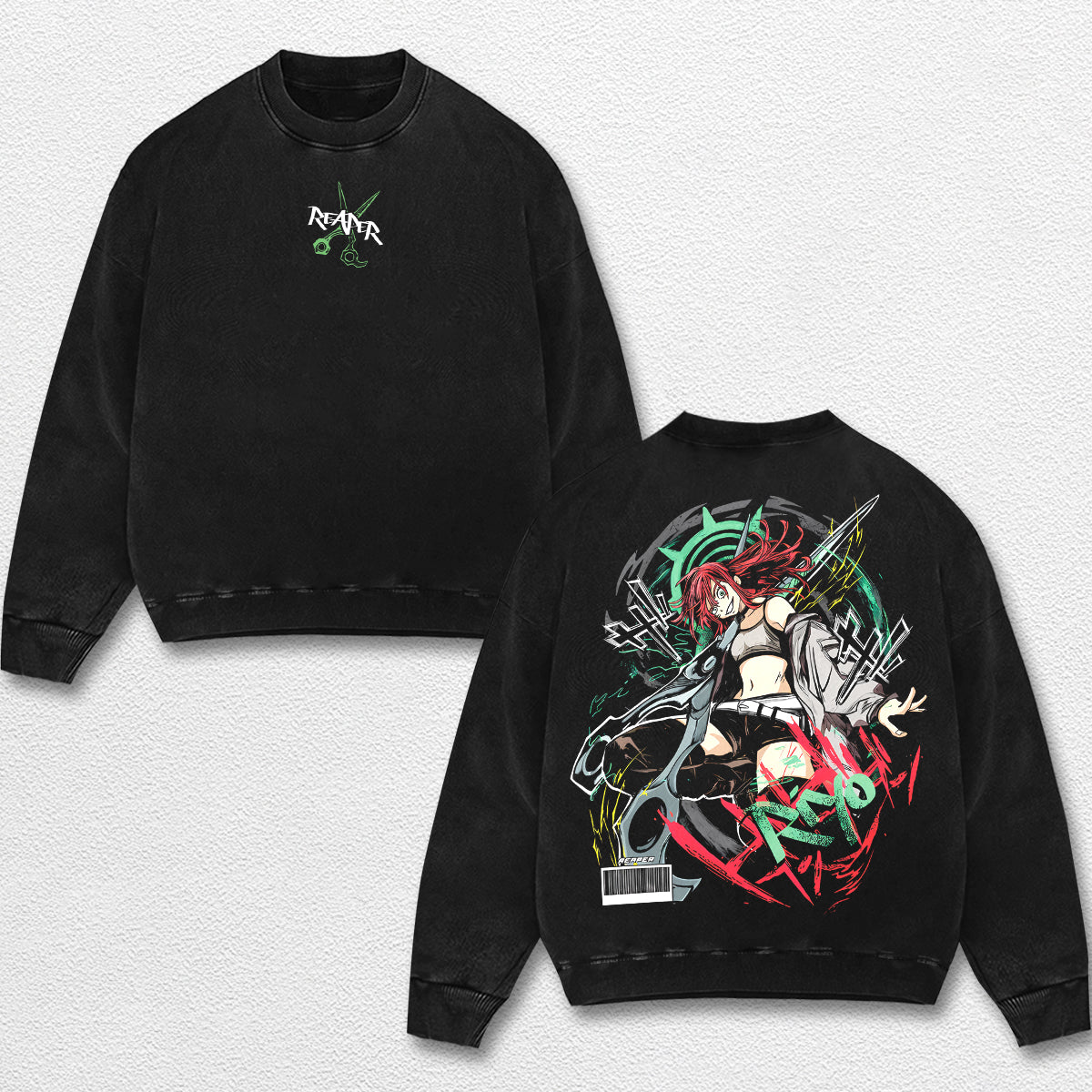 Retro Riyo Reaper - Gachiakuta Oversize Lightweight Acid Washed Hoodie Sweatshirt Tee, Anime Graphic Desi – image 3