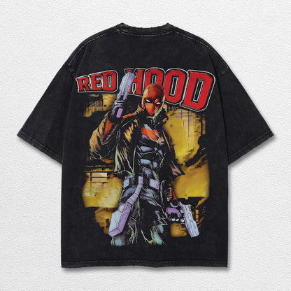 Red Hood Hero Comic Double Printed Oversize Lightweight Acid Washed Tee, Character Marrvel Comics TV Seri – image 2