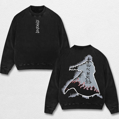 Retro Minato Namikaze Hokage - Naruto Oversize Lightweight Acid Washed Hoodie Sweatshirt Tee, Anime Graph – image 3