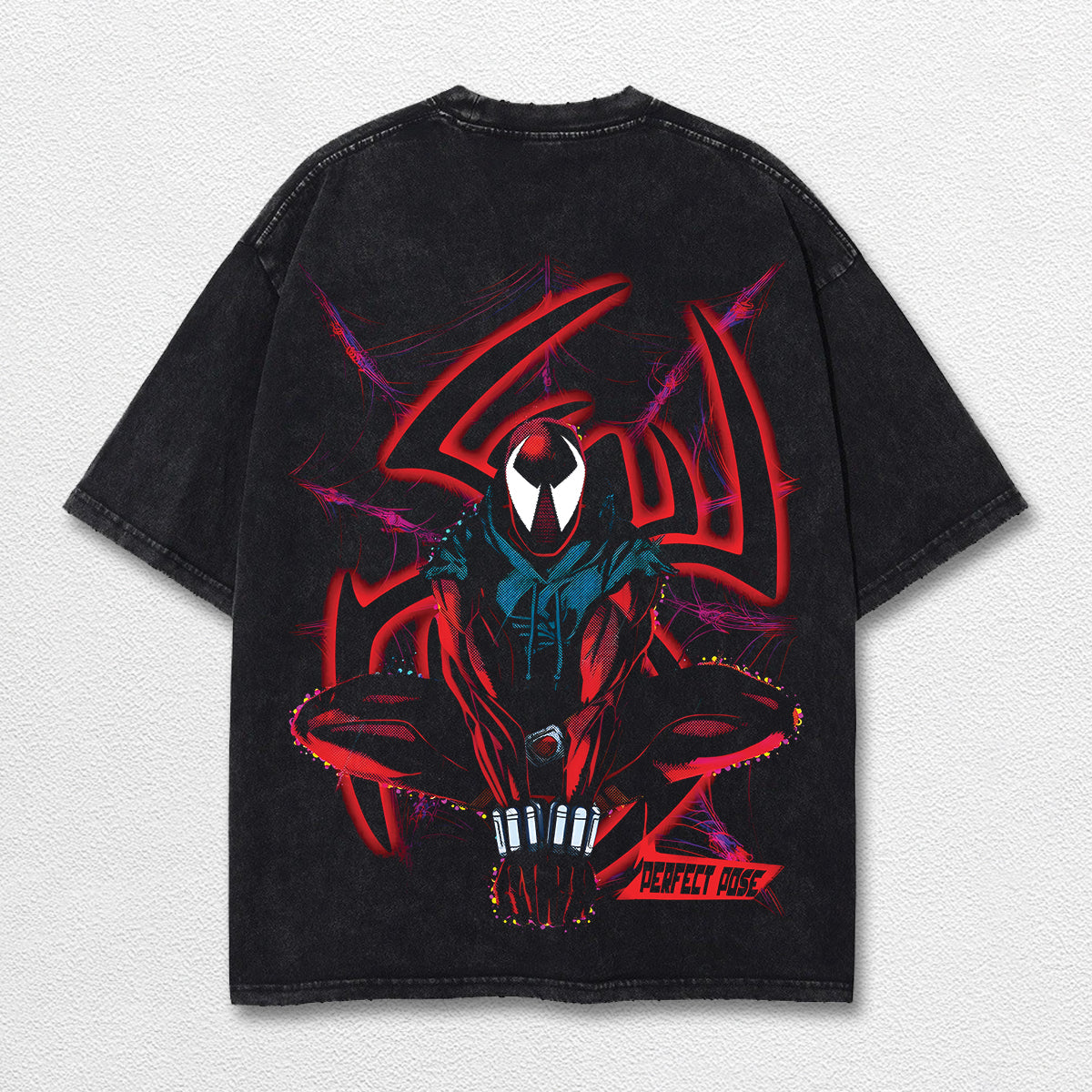 Spider Man Perfect Pose Hero Comic Double Printed Oversize Lightweight Acid Washed Tee, Character Marrvel – image 2