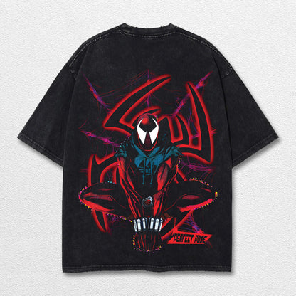 Spider Man Perfect Pose Hero Comic Double Printed Oversize Lightweight Acid Washed Tee, Character Marrvel – image 2