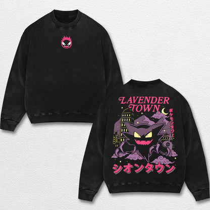 Retro Lavender Town - Pokemon Oversize Lightweight Acid Washed Hoodie Sweatshirt Tee, Anime Graphic Desig – image 3