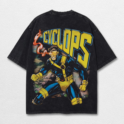 Cyclop Xmen Hero Comic Double Printed Oversize Lightweight Acid Washed Tee, Character Marrvel Comics TV S – image 2