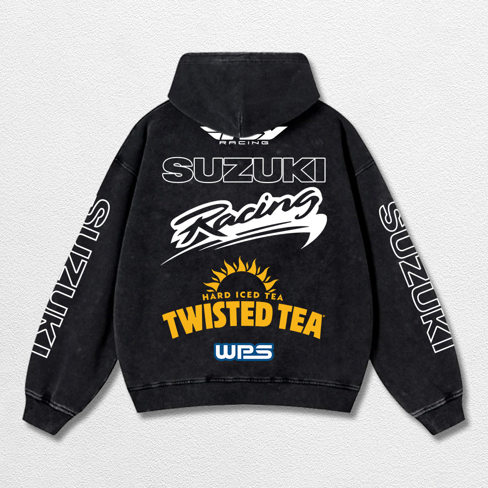 Retro Fly Suzuki Racing Washed Hoodie MotoGP World Champion Enthusiast Apparel Streetwear Racing Team Sup – image 3