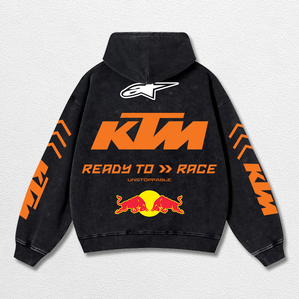 Retro Bell Helmets Redbull KTM Racing Washed Hoodie MotoGP World Champion Enthusiast Apparel Streetwear R – image 2