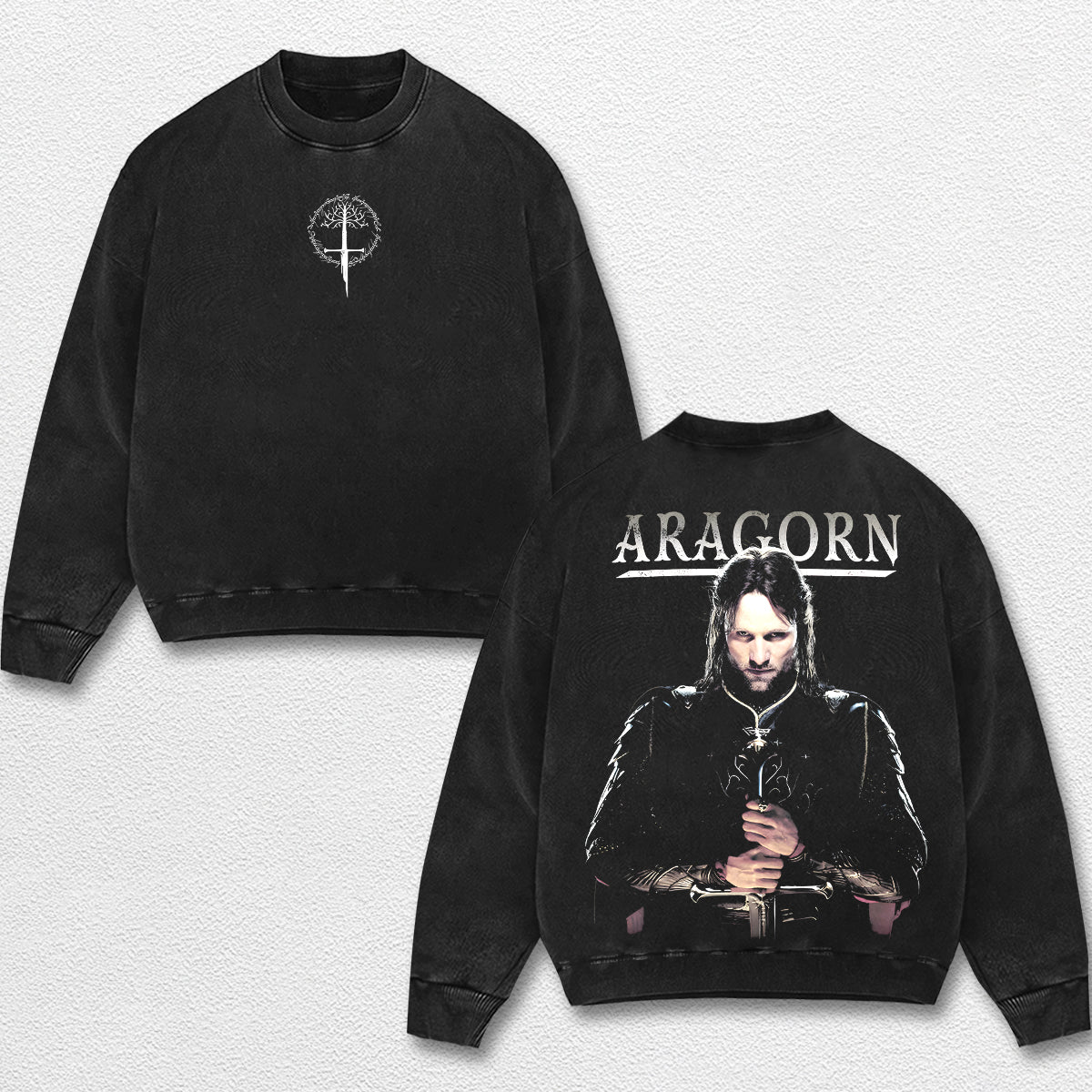 Retro Aragorn Vintage Washed T Shirt – Lord of the Rings Graphic Tee, LOTR Aragorn Shirt, White Tree of G – image 2